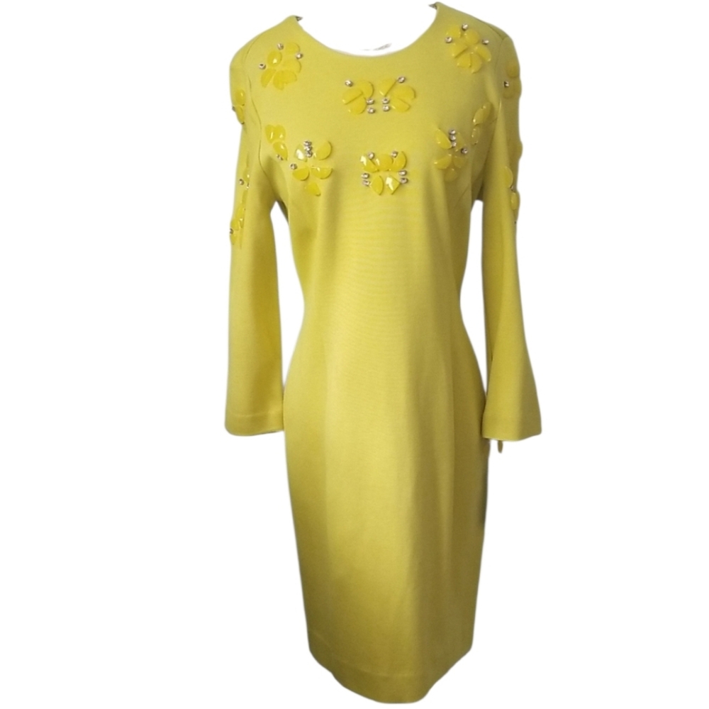 NWT Kate Young For Target Yellow Long Sleeve Dress Rhinestones Embellishments